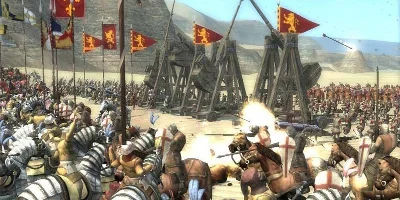 Two cavalries clash on a beach