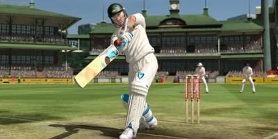 A batsman, swinging for the ball