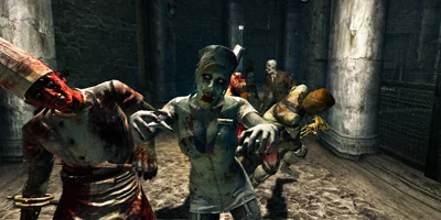 A group of zombies walking slowly towards the player