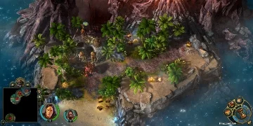 A view of an island with a mini-map in the bottom left of the screen