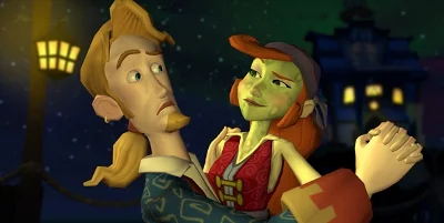 Guybrush, dancing with a woman he doesn't seem to like the look of...
