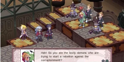 Two groups of characters confront each other