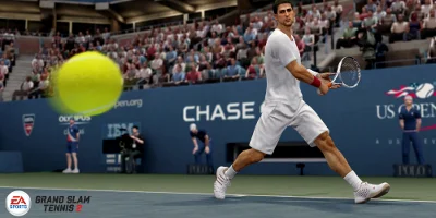 Tennis player hitting the ball
