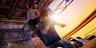 man jumping in air punching the enmy