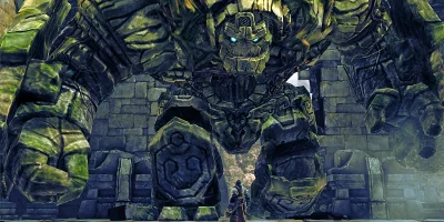 Giant rock man infront of door