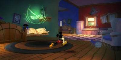 Mickey running through a house