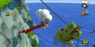 A worm, parachuting down to an island