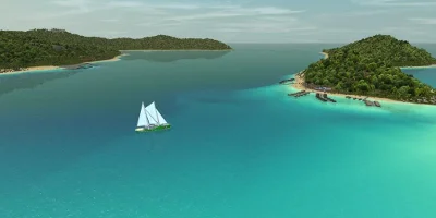 A yacht, on it's own in a beautiful, caribbean-like sea