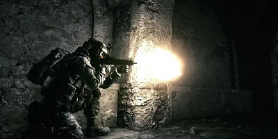 man shooting down dark ally