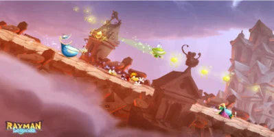 Rayman sliding down a hill