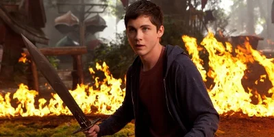 Percy Holding a Sword, Fire in Background