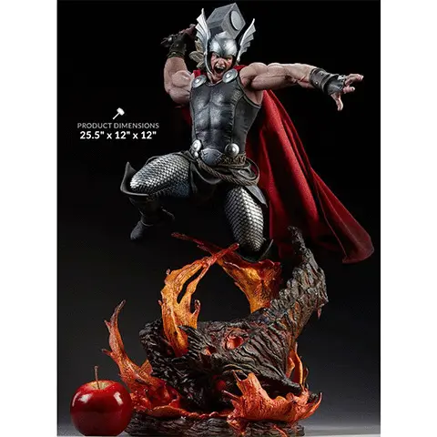 Gif showing the statue from multiple angles in a continuous loop. Text on screen reads Product dimensions twenty five point five inches by twelve inches by twelve inches