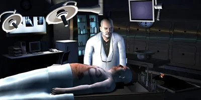 A doctor, stood over a dead body