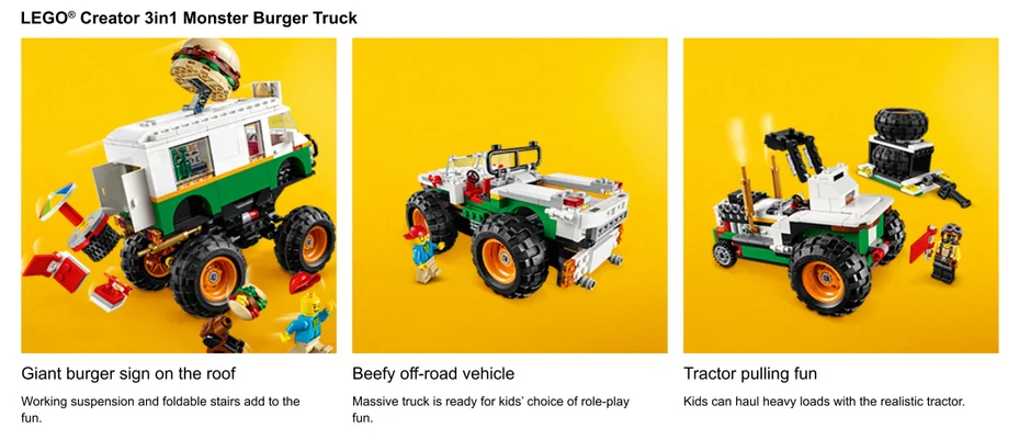 Sluit omhoog schoten van de Reeks van de Hamburgervrachtwagen van het Monster