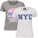 Varsity Team Players Women's 2-Pack T-Shirt - Grey California/White NYC - S - Grey/White Afbeelding 1