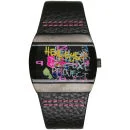 Henleys Women's Black Strap Graffiti Style Watch Afbeelding 1