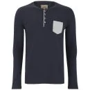 Brave Soul Men's Plain Pocket Grandad Long Sleeve Top - Navy - S - Navy blauw Afbeelding 1