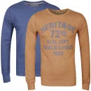 Brave Soul Men's Sebubla 2-Pack Crew Neck Sweat Jumpers-Mustard / Denim Marl - S - Mustard/Denim Marl Afbeelding 1