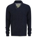 Soul Star Men's Hamper Cable Shawl Neck Jumper - Navy - S - Blauw Afbeelding 1