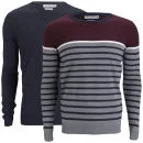 Brave Soul Men's Marc 2-Pack Knitted Jumpers - Mid Grey Marl/Dark Navy/Ecru/Bordeaux - S - Mid Grey Marl/Dark Navy/Ecru/Bordeaux Afbeelding 1