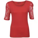 Brave Soul Women's Mischa Lace Sleeve Top - Red - S - Rood Afbeelding 1