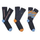 William Hunt Men's Chevron Check 3 Pack Sock Gift Set - Black/Multi - One size - Black/Multi Afbeelding 1