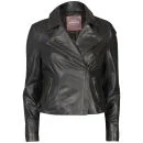 Barneys Women's Real Leather Biker Jacket - Anthracite - 8 - Anthracite Afbeelding 1
