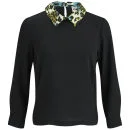 Vero Moda Women's Medine Contrast Collar Top - Black - XS/UK 8 - Zwart Afbeelding 1