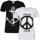 Taylor Women's 2-Pack Peace And Anchor Graphic T-Shirts - White & Black - S - White/Black Afbeelding 1