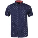 Brave Soul Men's Oryx Short Sleeve Star Print Shirt - Navy - S - Navy blauw Afbeelding 1