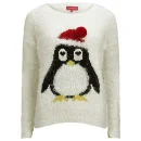 Love Knitwear Women's Cute Penguin Christmas Jumper - White - UK 10 - Wit Afbeelding 1