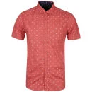 Brave Soul Men's Oryx Short Sleeve Star Print Shirt - Light Red - S - Light Red Afbeelding 1