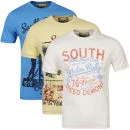 South Shore Men's 3 Pack T-Shirts - Swedish Blue/Pale Yellow/Ivory - S - Swedish Blue/Pale Yellow/Ivory Afbeelding 1