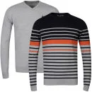Brave Soul Men's Alexander 2-Pack Knitwear - Grey Marl & Navy - S - Grey Marl/Navy/Orange Stripe & Grey Marl Solid Afbeelding 1
