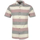 Brave Soul Men's Odin Short Sleeve Shirt - Ecru/Burgundy/Navy - S - Ecru/Burgundy/Navy Afbeelding 1