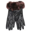 Women's Faux Fur Leather Gloves - Oxblood Afbeelding 1