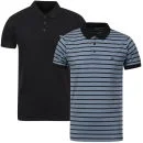 Brave Soul Men's 2 Pack Mauretania Polo Shirts - Sky Marl/Navy Stripe & Navy - S - Sky Marl/Navy Afbeelding 1