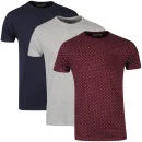 Brave Soul Men's Skeletor 3-Pack T-Shirts - Navy/Light Grey Marl/Burgundy - S Afbeelding 1