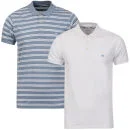 Brave Soul Men's 2 Pack Deck Polo Shirts - Sky Marl/White Stripe & White - S - Sky Marl/White Afbeelding 1