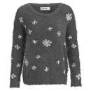 ONLY Women's Crystal Snowflake Christmas Jumper - Dark Grey Melange - XS/UK 4 - Dark Grey Melange Afbeelding 1