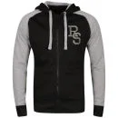 Ringspun Men's Major Hooded Sweat - Black / Grey Marl - S Afbeelding 1