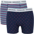 Original Penguin Men's 2 Pack All Over Penguin Striped Boxers - Navy/Multi - S - Navy/Multi Afbeelding 1