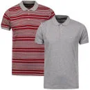 Brave Soul Men's 2 Pack Olympic Polo Shirts - Grey Marl/Burg Stripe & Grey Marl - S - Grey Marl/Burgundy Afbeelding 1