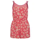 AX Paris Women's Daisy Print Playsuit - Coral - 8 - Koraalrood Afbeelding 1