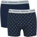 Original Penguin Men's 2 Pack All Over Penguin Design Boxers - Navy/Gold - S Afbeelding 1