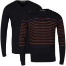 Brave Soul Men's Simon 2-Pack Knitwear - Navy & Ultraviolet - S - Navy/Orange/Ultraviolet Stripe & Navy Solid Afbeelding 1