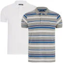 Brave Soul Men's 2-Pack Aquitania Polo Shirts - Multi Stripe/White - S - Cobalt Blue/Burgundy/White Afbeelding 1