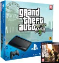 PS3: New Sony PlayStation 3 Slim Console (500 GB) - Black - Includes - The Last of Us and GTA V Afbeelding 1