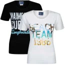 Pure Juice Women's 2 Pack Beach Team & Waimea Bay Graphic T-Shirt - White/Black - S - White/Black Afbeelding 1