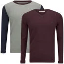 Brave Soul Men's Kinetic 2 Pack Knitted Jumpers - Aubergine/Natural Mix - S - Aubergine/Natural Mix Afbeelding 1